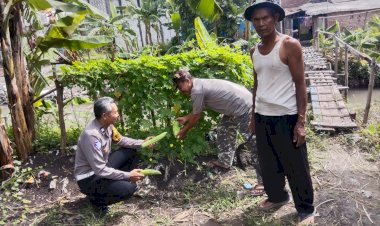 Di-Tengah-Patroli,-Bhabinkamtibmas-Sidokerto-Ajak-Warga-Rawat-Tanaman-Pisang-Dukung-Ketahanan-Pangan