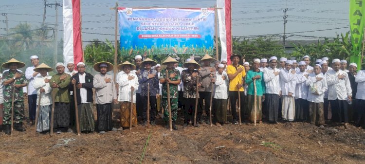 Polsek Krian dan Forkopimka Tanam Jagung Bersama Santri di Pondok Pesantren Darul Falah